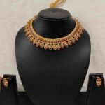 Unique Design Red Stone Rajwadi Choker Necklace and Stud Earring Traditional Jewllery Set