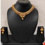 Unique Design Red Stone Rajwadi Choker Necklace and Stud Earring Traditional Jewllery Set
