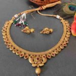 Unique Design Red Stone Rajwadi Choker Necklace and Stud Earring Traditional Jewllery Set - Image 2