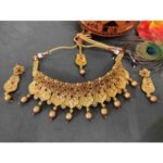 Maroon Stone Choker Dazzling Earring with Maang Tikka Jewellery Set - Image 2