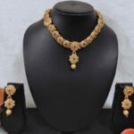 Rajwadi Flower Design Fine Choker and Earrings Set