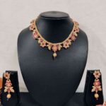 Ruby, White Kundan Flower & Leaf Rajwadi Choker with Earrings Set