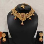 Rajwadi Polish Broad Choker, Jhumka Earring with Maang tikka Bridal & Semi- Bridal Set