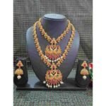 Temple South Indian Choker & Long Necklace Earring Combo - Image 2