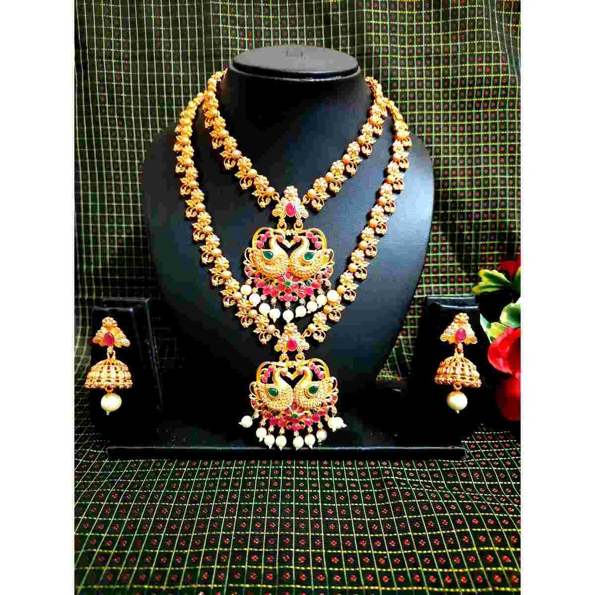 Temple South Indian Choker & Long Necklace Earring Combo