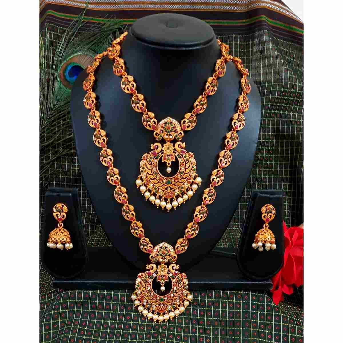 Temple South Indian Choker & haram Necklace Earring Combo