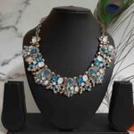Swanky Diva Antique Exclusive turquoise blue White Crystals Highly Rhodium Plated Necklace ladies jewellery
