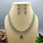 Emerald Aura American Diamond Designer Necklace Set | SDN1122 - Image 3