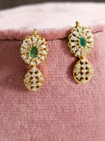 Swanky Diva Highly Gold-Plated American Diamond Emerald and Maroon Stone Necklace set -SDN1145 - Image 3