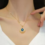 Blue Evil Eye Pendant Necklace for Women – Gold-Tone CZ Sunburst Design | Swanky Diva SDN1154