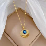 Blue Evil Eye Pendant Necklace for Women – Gold-Tone CZ Sunburst Design | Swanky Diva SDN1154 - Image 3