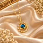 Celestial Blue Planet Pendant Necklace for Women – Gold-Tone Star & Zircon Statement Jewellery | Swanky Diva SDN1150 - Image 3