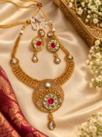 Royal Kundan Gold-Plated Necklace & Earrings Set – Ruby Statement Jewellery SDCN017 - Image 3