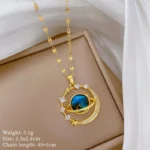 Celestial Blue Planet Pendant Necklace for Women – Gold-Tone Star & Zircon Statement Jewellery | Swanky Diva SDN1150 - Image 4