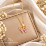 Pink Butterfly Gold Pendant Necklace for Women | Swanky Diva SDN1149 - Image 2