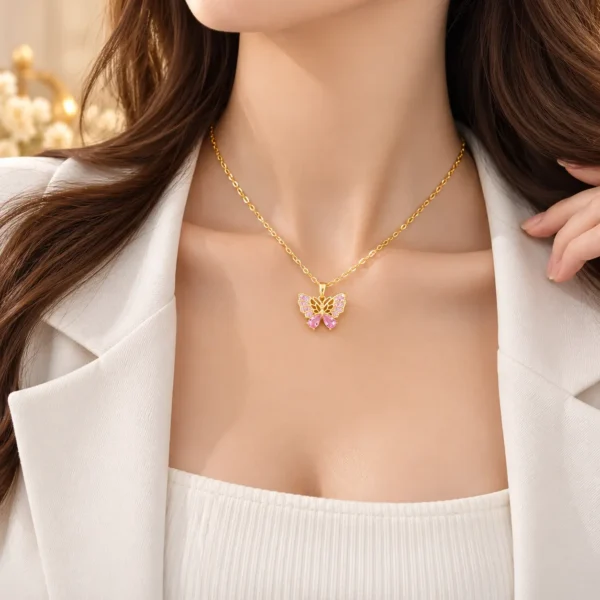 Pink Butterfly Gold Pendant Necklace for Women | Swanky Diva SDN1149