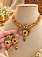 Ruby Emerald Kundan Necklace Set with Earrings | Swanky Diva SDCN016