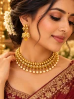 Gold-Plated Pearl Drop Choker Necklace Set | Swanky Diva SDN1146 - Image 5