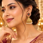 Royal Kempu Heritage Jhumka Earrings – Matte Gold-Plated Red & Green Stone Earrings - SDE1103