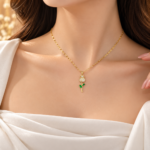 Emerald Green Rosebud Pendant Necklace for Women – Gold-Plated CZ Floral Jewellery | Swanky Diva SDN1153