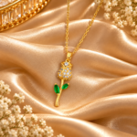 Emerald Green Rosebud Pendant Necklace for Women – Gold-Plated CZ Floral Jewellery | Swanky Diva SDN1153 - Image 2