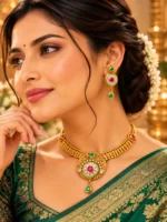 Ruby Emerald Kundan Necklace Set with Earrings | Swanky Diva SDCN016 - Image 3