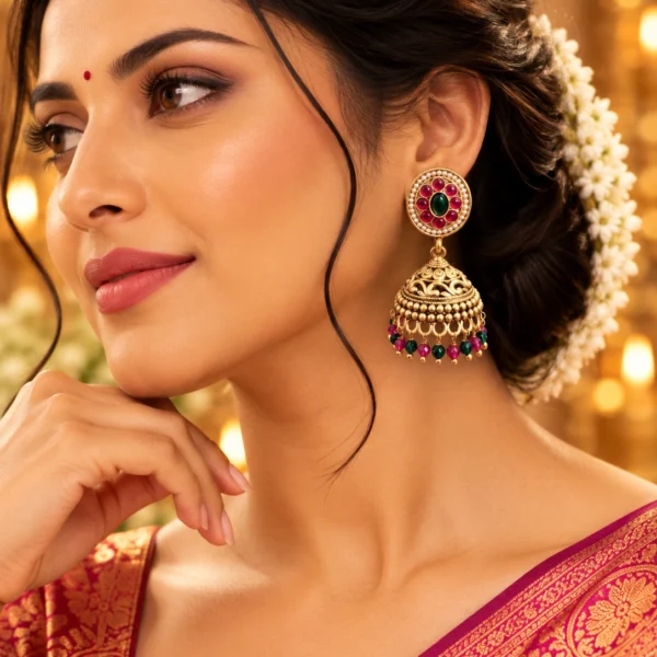 South Indian Kempu Jhumka Earrings | Swanky Diva-SDE1111