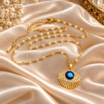 Blue Evil Eye Pendant Necklace for Women – Gold-Tone CZ Sunburst Design | Swanky Diva SDN1154 - Image 2