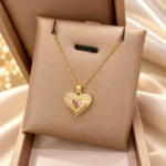 Pink Heart Gold-Plated Pendant Necklace for Women – Sparkling Wing Heart Jewellery SDN1151 - Image 3