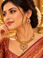Royal Kundan Gold-Plated Necklace & Earrings Set – Ruby Statement Jewellery SDCN017