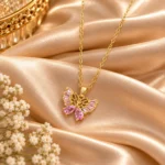 Pink Butterfly Gold Pendant Necklace for Women | Swanky Diva SDN1149 - Image 4