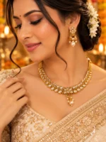 Antique Gold-Plated Kundan & Pearl Necklace Set with Matching Earrings – Wedding & Festive Jewellery SDN1176 - Image 2