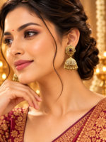 Antique Gold-Plated Traditional Statement Earrings - SDE1106 - Image 2