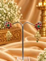 Royal Ruby & Emerald Stone Gold-Plated Jhumka Earrings – Traditional Festive & Wedding Wear | Swanky Diva SDE1107 - Image 2