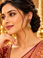 Royal Ruby & Emerald Stone Gold-Plated Jhumka Earrings – Traditional Festive & Wedding Wear | Swanky Diva SDE1107