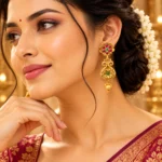 Royal Ruby & Emerald Stone Antique Gold-Plated Statement Earrings -SDE1105