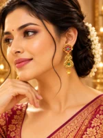 Royal Ruby & Emerald Stone Antique Gold-Plated Statement Earrings -SDE1105