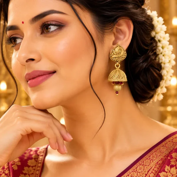 Antique Gold-Plated Jhumka Earrings | Swanky Diva SDE1108