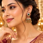 Royal Kempu Heritage Jhumka Earrings – Matte Gold-Plated Red & Green Stone Earrings -SDE1104