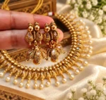 Gold-Plated Pearl Drop Choker Necklace Set | Swanky Diva SDN1146 - Image 2