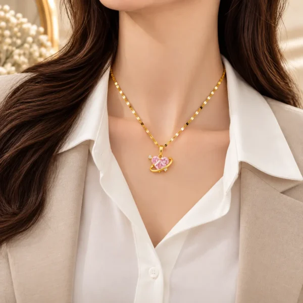 Pink Heart Planet Pendant Necklace | Swanky Diva SDN1148