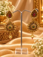 Ruby Emerald Rajwadi Earrings | Swanky Diva SDE1109 - Image 2
