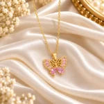 Pink Butterfly Gold Pendant Necklace for Women | Swanky Diva SDN1149 - Image 3