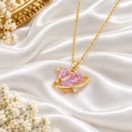 Pink Heart Planet Pendant Necklace | Swanky Diva SDN1148 - Image 2