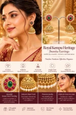 Royal Kempu Heritage Jhumka Earrings – Matte Gold-Plated Red & Green Stone Earrings - SDE1103 - Image 3