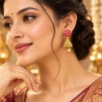 Royal Kempu Red Stone Jhumka Earrings – Matte Gold-Plated Festive & Wedding Earrings SDE1102