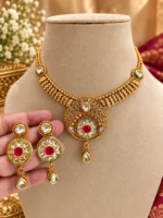 Royal Kundan Gold-Plated Necklace & Earrings Set – Ruby Statement Jewellery SDCN017 - Image 2