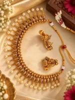 Gold-Plated Pearl Drop Choker Necklace Set | Swanky Diva SDN1146 - Image 3
