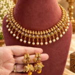 Gold-Plated Pearl Drop Choker Necklace Set | Swanky Diva SDN1146
