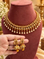 Gold-Plated Pearl Drop Choker Necklace Set | Swanky Diva SDN1146